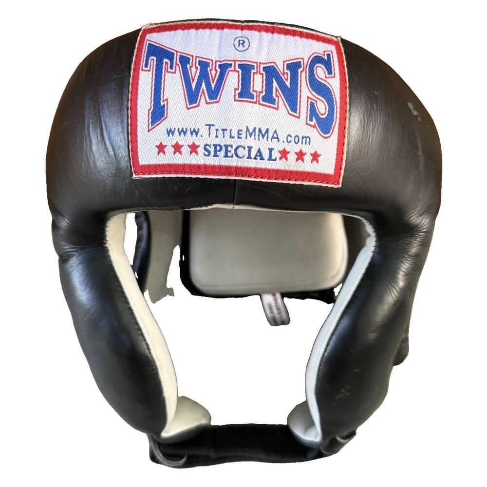 Twins Boxing Headgear size Large Black Leather Handmade in Thailand